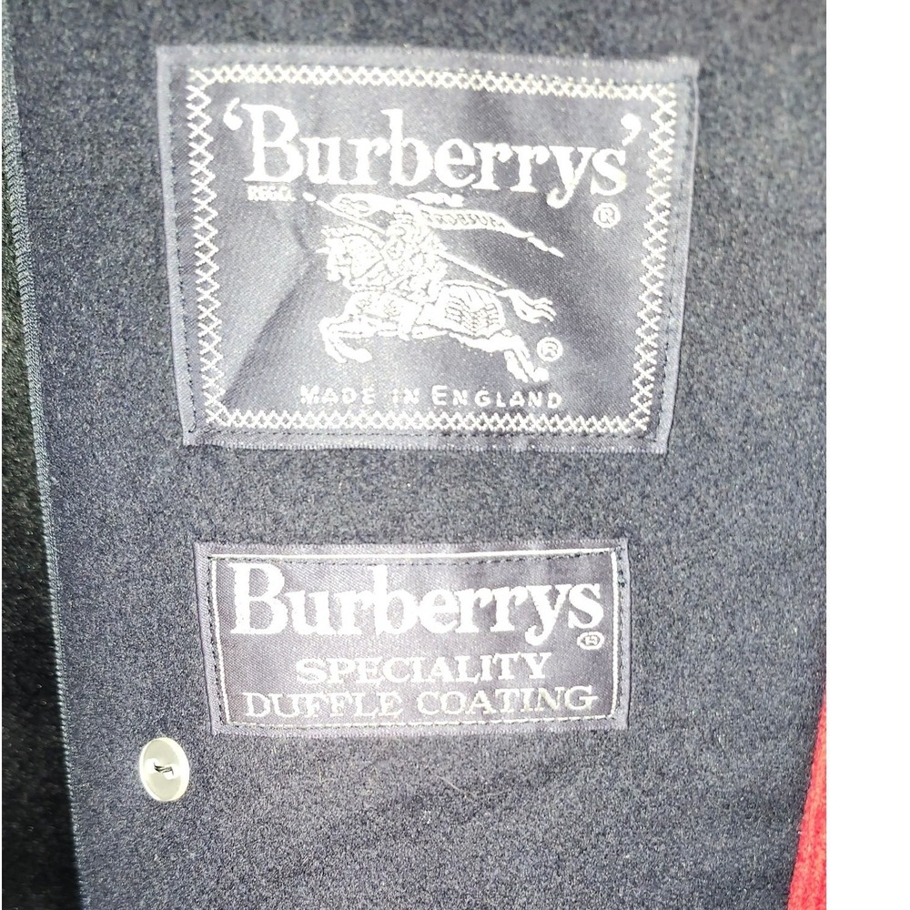Burberrys Vintage Navy Wool Duffle Coat Nova Check Lining Red Piping England - Picture 8 of 11